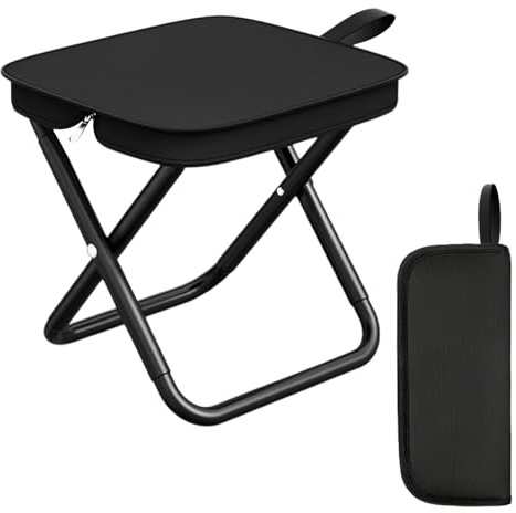 Tabouret de Camping Portable, Tabouret Pliant en Acier au Carbone Durable, Tabouret de Camping Pliable avec Capacité de Charge de 100 kg, pour Camping, Pêche, Pique-nique, Voyage, Randonnée (Noir)