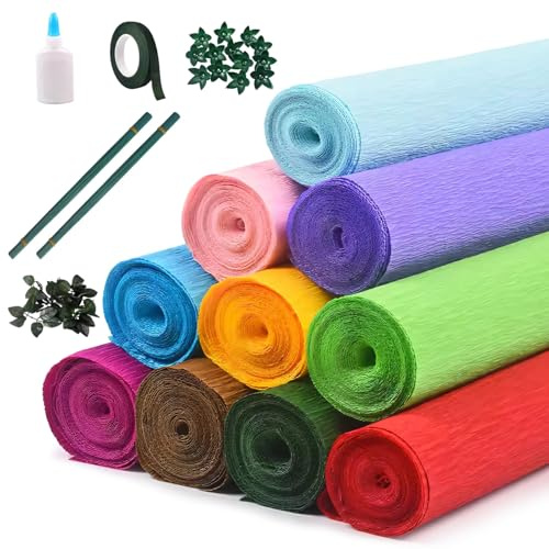 10 Colors Crepe Paper Rolls for Flower Making Extra Long Flower Making Paper Sheets, DIY Craft for Wedding Party Decorations