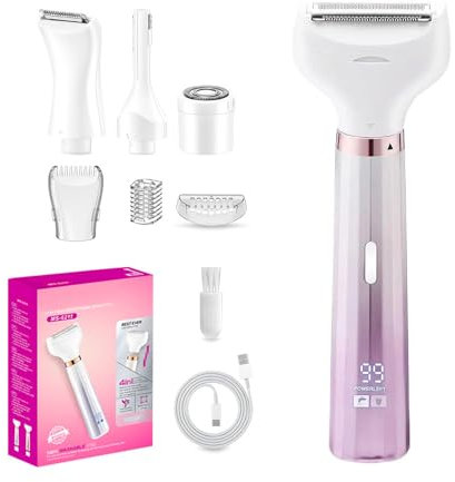 Elektrischer Rasierer für Damen, 4-In-1 Damenrasierer epilierer, Intimrasierer für Frauen, elektrisch shaarentferner für Gesicht Nase Achseln Intimbereich, bikini trimmer rasierhobel, USB-Aufladung