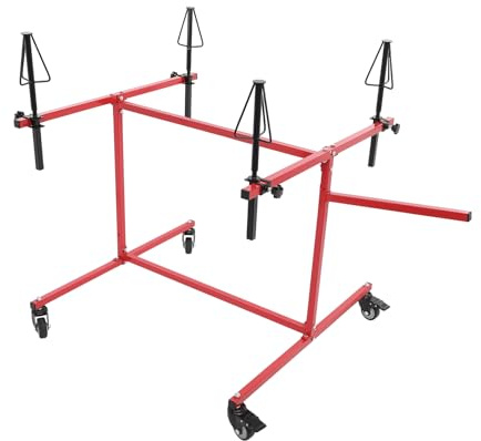 Deurqund 4 fälgstativ, lackeringsställ, justerbar fälglackeringsbock, 100 kg lastkraft, 360° roterbart fälglackeringsstativ för däck, fälgar, motorhuvor, lackering (röd)
