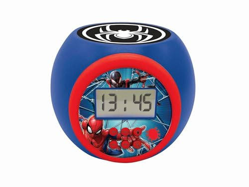 Lexibook - Marvel Spider-Man Réveil projecteur avec Fonction Alarme et répétition Snooze, veilleuse avec minuterie, écran LCD, à Piles, Bleu/Rouge, RL977SPLXB