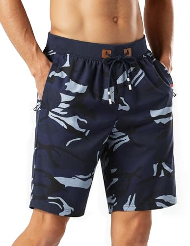 Misfuso Short Homme Coton Camo Casual Taille Élastique Slim Fit | Grande Taille Léger Camouflage Short Bermuda Homme Pour l'Été