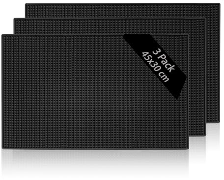 Aramanara 3 Pcs 45 x 30 cm Rubber Bar Mats, Non-Slip Bar Service Spill Mat, 17.7 x 11.8 in Black Bar Mat for Restaurant Kitchen Bar Counter