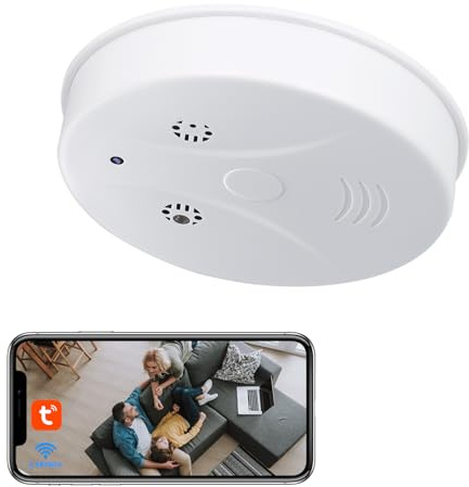 Pokurui Cámara Oculta WiFi, 2.4/5G Mini Cámara Espía Inalámbrica HD Detector de Humo, HD 1080p Micro Cámara Vigilancia con Visión Nocturna y Detección de Movimiento