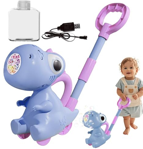 Bubble Push Toy, Bubble Lawn Mower - Bubble Blower Maker - Dinosaur Push - Backyard Toy for and Girls, 10 Holes, Outdoor Fun