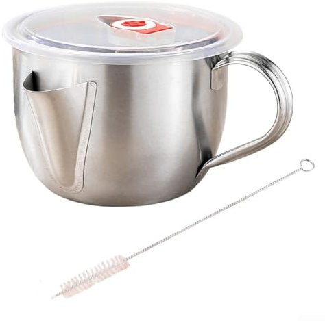 Stainless Steel Gravy Oil Soup Separator 1000ml, Food Safe 304 Fat Filter Jug with Handle for Cooking, Easily Clean Kitchen Tool for Home Use, Silver(bowl+)