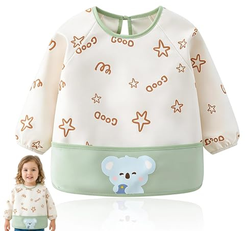 SHENGYIG Bavette de Sevrage Avec Manches Longues & BLW, Matière Douce et Agréable à la Peau, Imperméable, Facile à Nettoyer et Lavable en Machine, Pour Bébés, Infants en Bas âge et Jeunes