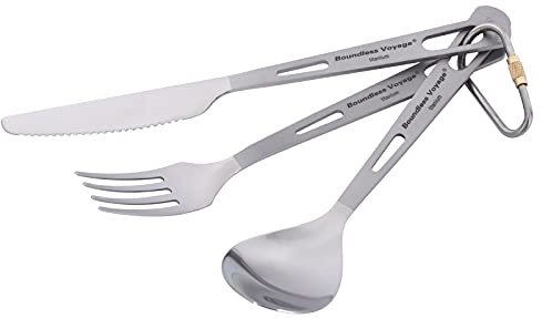 iBasingo titan campingbestick utomhus bestick ultralätt gaffel sked kniv set rostfri ryggsäck resebestick robust köksredskap för fiske, vandring, picknick, grillning 3-delad Ti1051T