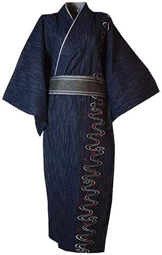 Double Villages - Yukata, kimono, túnica japonesa para hombre, pijama, albornoz Azul A. M