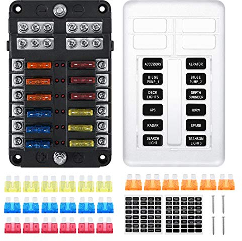 Kohree 12 Fach kfz Sicherungshalter 12 Volt, kfz Sicherungskasten 12V mit LED-Anzeige, 30 Sicherungen, Sicherungsclip, Aufkleber, Schrauben, 12V Fuse Block für Auto, Boot, Boot, Wohnmobil