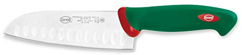 Sanelli Premana Professional Coltello Santoku Olivato, Acciaio Inossidabile, Verde/Rosso, Lama cm.16