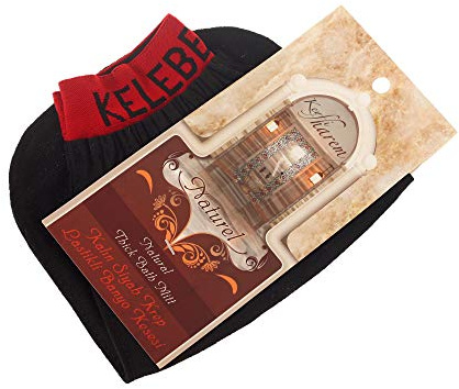 Guantes exfoliantes KESE Baño turco Hammam Hamam Scrub Peeling con instrucciones de uso (negro grueso guante de baño elástico muñeca)