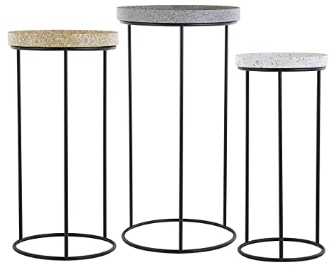 Beliani Beistelltisch rund Stein Optik Granit Metall im 3er Set Industrie Stil Texon
