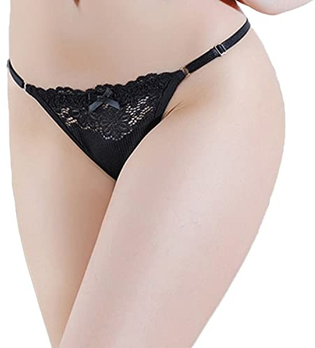 HTRUIYATY Dam sexig spets stringtrosa justerbar andningsbar bomull låg midja string string, Svart, en storlek