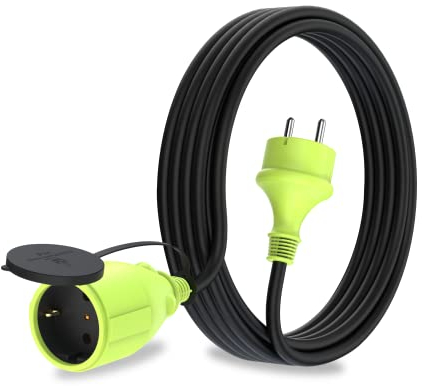 MutecPower 5m Cavo di prolunga con presa Schuko per uso esterno IP44 H05RR-F3G 1,5mm² presa con contatti di protezione cavo in gomma da esterno 5 metri nero/verde
