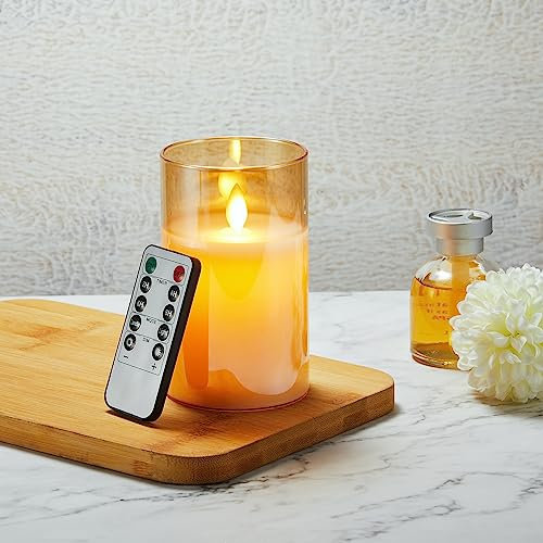 Koelaa LED Candle, Gold Glass Battery Operated Candles, Flameless Candle with Remote, Flickering, True Wax Candles with Timing Function for Christmas, Halloween, Festivals, Weddings Decoration-10cm