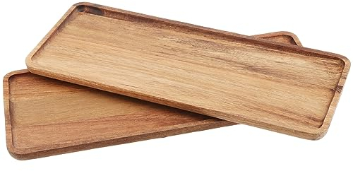 ZEONHEI Lot de 2 Plateau en Bambou Rectangulaire, Soucoupes Bois de Rangement, Petit Plateau décoratif pour Servir, Restaurant, Bar, 30 x 12 x 1,1