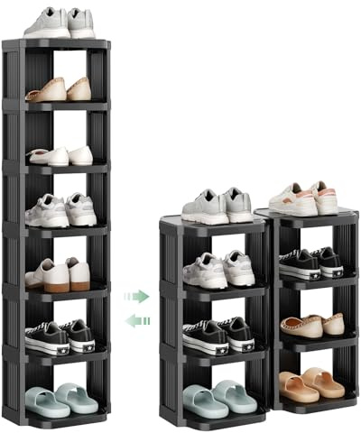 Kitstorack 8-Tier Vertical Plastic Shoe Rack, Freestanding Stackable Storage Organizer for Small Closets and Tight Spaces