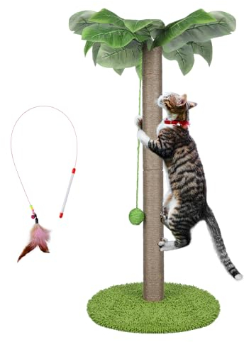 Zvonema Kratzbaum, 85cm Kratzsäulen,Kratzstamm für Katzen aus natürlichem Sisal, Groß Katzenkratzbaum mit Weicher Boden und Ball Spielzeug, für Wohnungskatzen und Kätzchen, Senden KatzenfedernStick