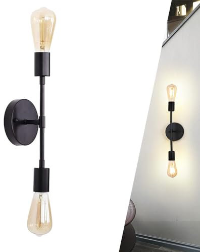 Aplique de Pared Moderno de 2 Luces, Base de Lámpara Doble E27 Metal Interior para Baño, Pasillo, Tocador, Cocina, Espejo Dormitorio (Negro)