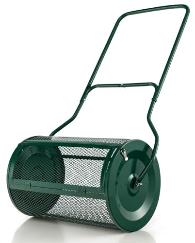 SOARS Épandeur Gazon 80 L, 39 X 60,5 CM, Rouleau Gazon en Métal avec Poignée en U, Panier en Maille, Fermetures Latérales, Matériau Robuste, pour Pelouse, Jardin, Cour (Vert-39 x 68cm)