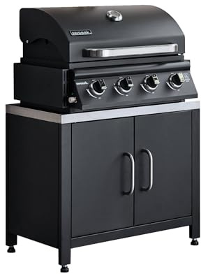 sweeek - Barbecue à gaz avec 4 brûleurs à Poser avec récupérateur de Graisse + Meuble de Cuisine extérieure en Acier L80cm