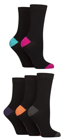 SockShop Ladies Soft Bamboo Socks - Womens, Breathable, Cooling, Plain, Patterned & Striped in a 5 Pair Multipack Size 4-8 Contrast Black Bright