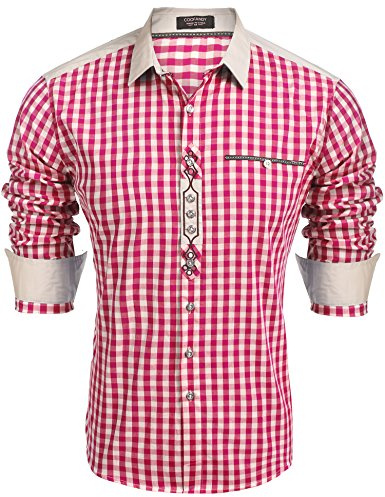 COOFANDY Camisa de manga larga para hombre, camisa tradicional para Oktoberfest, camisa a cuadros, camisa para el tiempo libre, camisa de cuadros para hombre, camisa con cuello Kent de algodón,