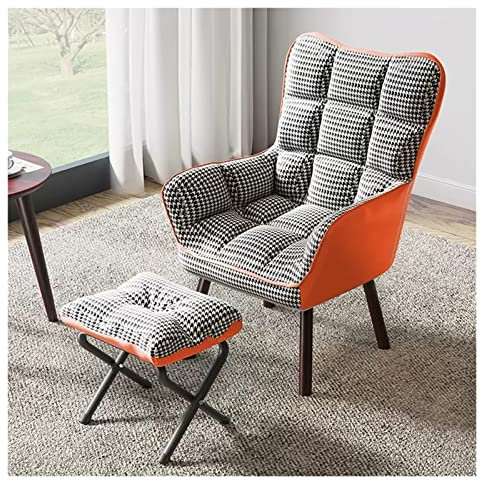 Orange Fabric Upholstered Mid Century Modern Armchair with Solid Wood Legs - High Back Lounge Chair for Living Room, Reading Chair
