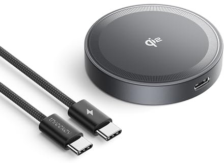 THREEKEY Chargeur Induction, Qi2 15W pour MagSafe Chargeur, Tapis de Charge Rapide pour iPhone 16 Pro Max/15/14/13/12, Samsung S25 Ultra, Chargeur Magnétique avec Câble USB-C de 5 Pieds (Nior)