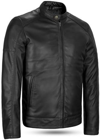 Leatherick Chaqueta de motociclista de piel de cordero para hombre - Chaqueta de motociclista negra, resistente y cálida, con cremallera (FR/ES, Letras, 3XL, Regular, Regular, negra)