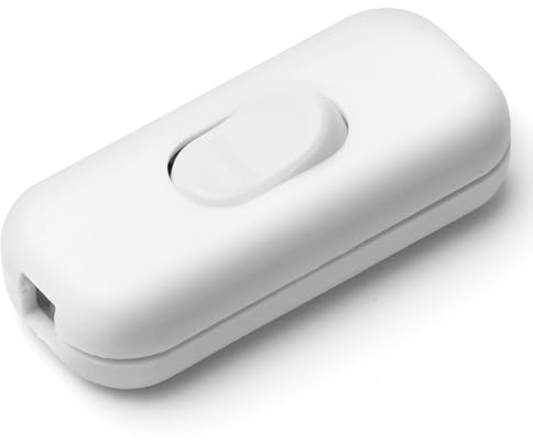 AXFEE 1 interruttore lampada Torpedo, 6 A 250 V interruttore di alimentazione in linea, interruttore di cavo in linea pulsante, per piccoli elettrodomestici o lampade, bianco