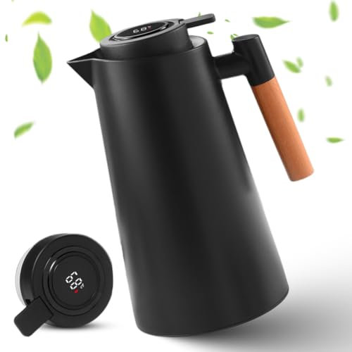 Termo de 1 litro con indicador de temperatura, cafetera térmica con indicador de temperatura, cafetera bien sellada, color negro