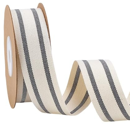 PH PandaHall Ruban de Coton 9m Ruban de Coton Noir à Rayures 2.5cm Rubans de Tissu en Cotons Rubans Décoration de Ferme pour Noël Emballage Cadeau Artisanat à Domicile Embellissement de Costume Décor