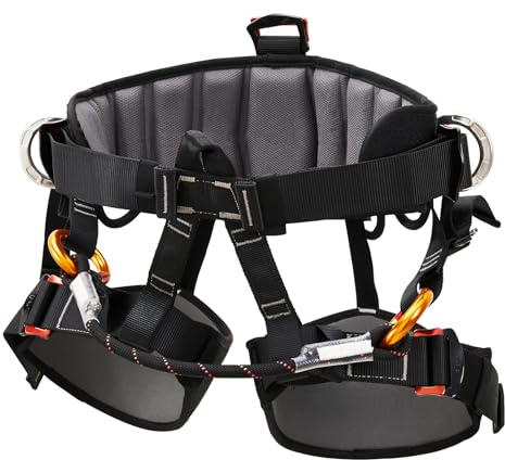 SOB Verstellbarer Klettergurt, Verstärkter Professioneller Halbkörper-Sicherheitsgurt für Baumklettern, Feuerwehr-Rettung, Höhlenforschung, Klettern und Abseilen