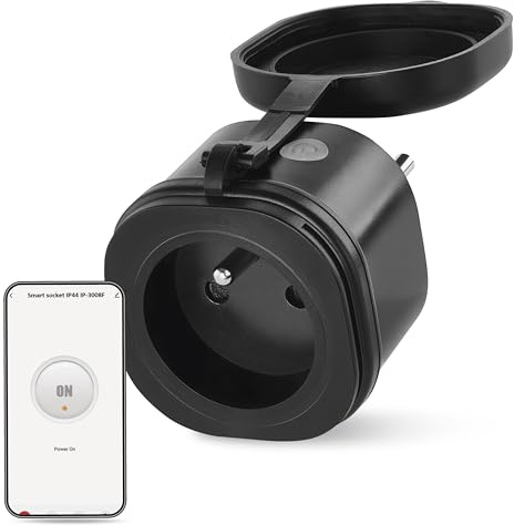 EMOS GoSmart ZigBee - Enchufe para exteriores (16 A, 2,4 GHz, con temporizador y contador de electricidad, IP44, controlado manualmente o con aplicación inteligente, compatible con Amazon Alexa