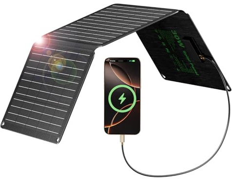 LIONSHEE 30W Solarpanel Faltbar mit 3 Ports (USB-C+USB-A+DC), IP67 Wasserdichtes Tragbares Solar-Ladegerät, Handy Solar Panel Im Freien, Camping Ladegerät für Smartphone, Mobile Powerbank und mehr
