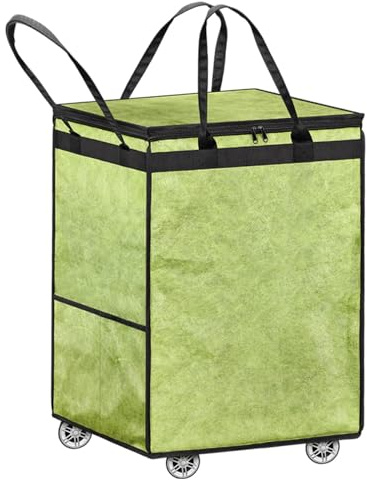 Cesto portabiancheria grande, Borsa della spesa riutilizzabile, Carrello pieghevole con ruote e maniglia, Borsa per la spesa con ruote, Organizer per vestiti e spesa (Verde)