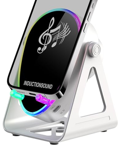 Daooibpa Altoparlante a induzione per telefono cellulare, rotazione di 180 gradi, suono stereo a induzione con luce, con caricabatterie altoparlante wireless, per Natale, compleanno, calza della