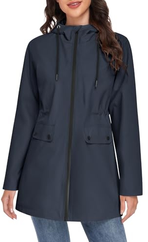 Yuson Girl Manteau Femme mi Saison Long Léger Manteau Parka Coupe Vent Élégante Veste de Printemps avec Capuche Cordon de Serrage Décontracté Blouson pour Printemps Eté et Automne