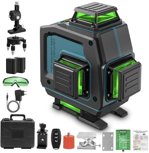 QUPERR Nivel Láser Verde 4D 4x360° Autonivelante 16 Líneas (Sin Trípode)