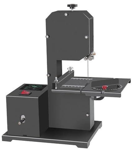 Ymnogjie Sega a Nastro da Banco,Sega a Traforo di Precisione da Banco Elettrica con Piano di Lavoro in Metallo Inclinabile a 45° per Tagli,obliqui,la Creazione di Mobili e Forme Curve