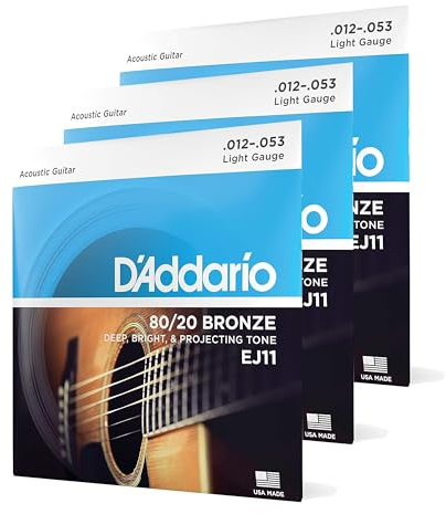 D'Addario EJ11-3D 80/20 Bronze Akustikgitarrensaiten, Light, 12-53, 3 Sets