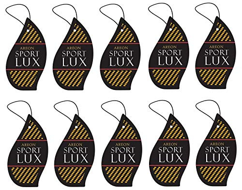 AREON Lufterfrischer Auto Sport Lux Gold Duft Anhänger Hängend Aufhängen Spiegel Schwarz Pappe 2D Set (Pack x 10)