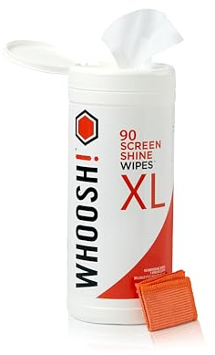 WHOOSH! Screen Shine 90 Count Touch Screen Cleaner Wipes for Car, OLED, TV, Eyeglasses, Laptop – Lint-Free, Non-Abrasive Wipes – Streak-Free Finish – Non-Toxic & Odorless – Microsuede Cloth Included