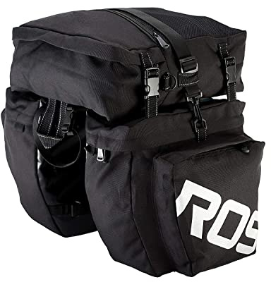 XPhonew 3 in 1 37L Waterproof Cycling Pannier Rear Rack Bag for Mountain MTB Bike with Detachable Shoulder Strap & Reflective Sign (Black)