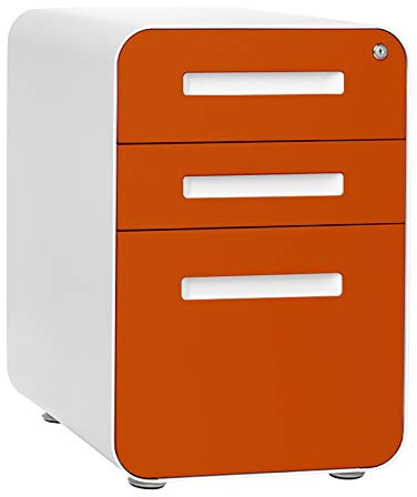 Laura Davidson Furniture Stockpile 3 Drawer File Cabinet with Lock - Under Office Desk Metal Filing Cabinet, Legal/Letter File Folders, Wheels and Stationary Feet, Pre-Assembled, Orange Faceplate