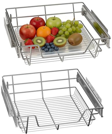 Aufun 2Pcs Pull Out Kitchen Cabinet Organiser, Sliding Drawer Basket, Heavy Duty Metal Under Sink Storage Rack for 50cm Cabinets (19.6”)