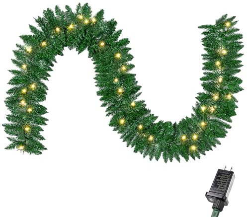 Joiedomi 9Ft Christmas Garland Prelit with 50 Count Light, Plug in Lighted for Home & Office Xmas Decorations Indoor and Outdoor Decor Holiday Decorations Xmas Garland Christmas Window Decor