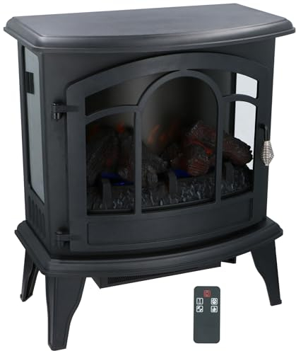 alpina Vicenza Chimenea Eléctrica - Chimenea Decorativa con Calefacción, Control Remoto y Temporizador - Estufa Eléctrica Independiente con Llama LED - 2000W - Negra